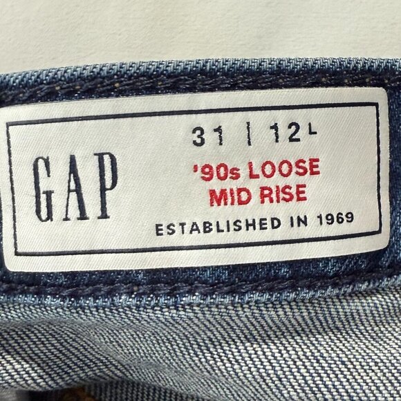 Gap 90s Loose Mid Rise Dark Indigo Size 12L Straight Leg Basic - Picture 5 of 11
